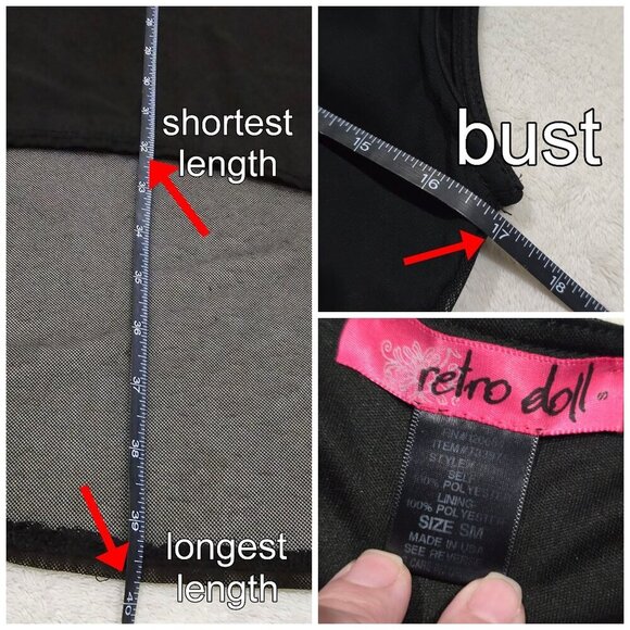 Retro Doll Skull Tank Dress ✦ S Black High-Low Hem ✦ Sheer Overlay NWOT - Picture 13 of 16